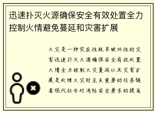 迅速扑灭火源确保安全有效处置全力控制火情避免蔓延和灾害扩展